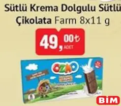 ŞÖLEN OZMO FARM SÜTLÜ KREMA DOLGULU SÜTLÜ ÇİKOLATA 8X11 G